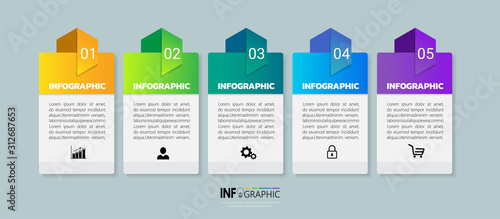 Infographics design template, 3D Business concept with 5 steps or options, can be used for workflow layout, diagram, annual report, web design.Creative banner, label vector.