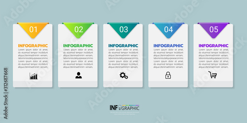 Infographics design template, 3D Business concept with 5 steps or options, can be used for workflow layout, diagram, annual report, web design.Creative banner, label vector.