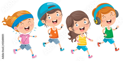 Isolated Little Children Running Outside