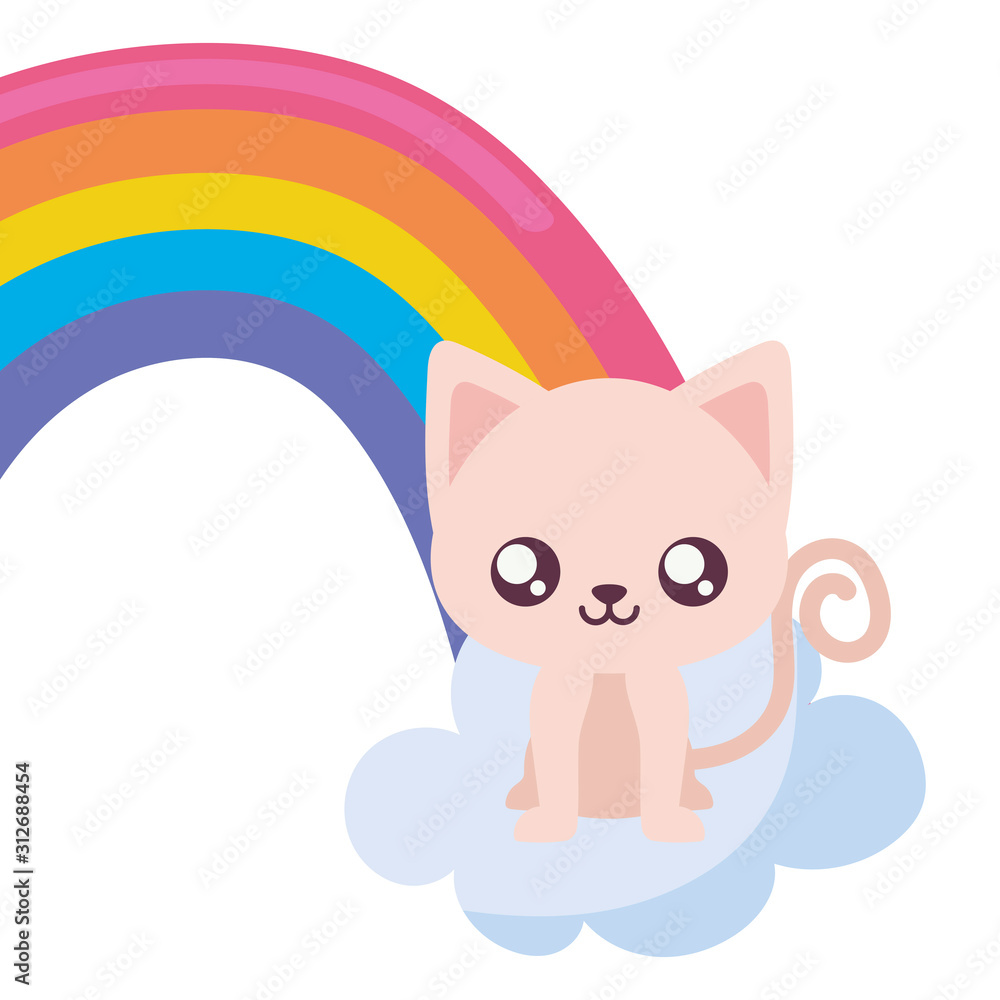Cute cat cartoon and rainbow vector design Cute cat cartoon and rainbow vector design