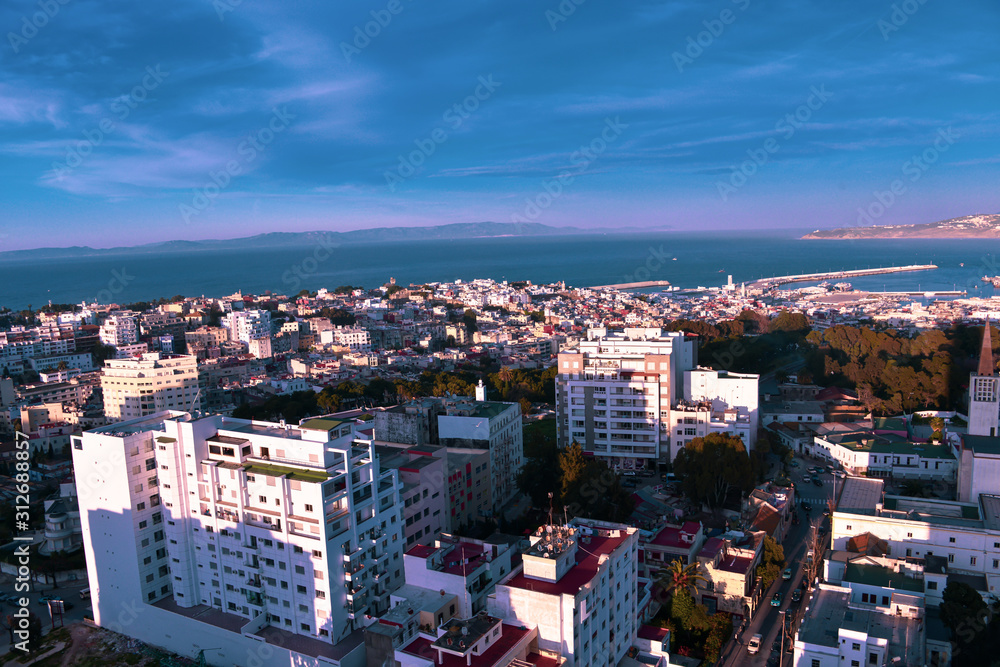 Naklejka premium General view of Tangier, with medine in first plane and . Tangier, Morocco, North Africa