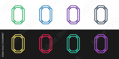 Set line Poker table icon isolated on black and white background. Vector Illustration