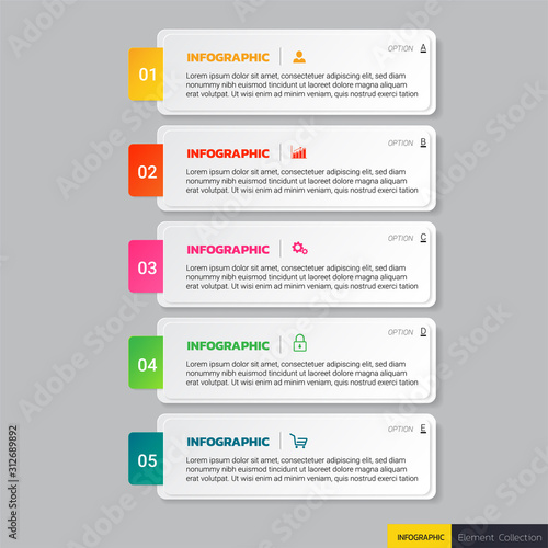 Infographics template 5 steps with rectangle banner.