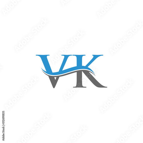 Initial VK Letter Linked Logo. Creative Letter VK Logo Vector With Blue and Grey Colors. VK Logo Design.