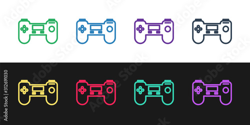 Set line Gamepad icon isolated on black and white background. Game controller. Vector Illustration