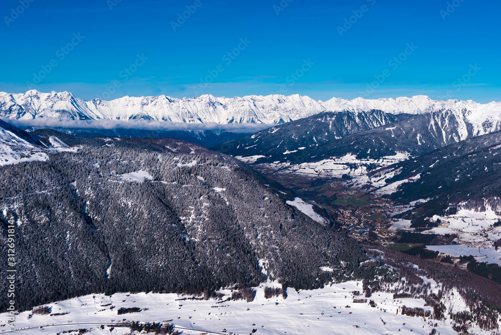 winter view in the alps, wipptal, tyrol