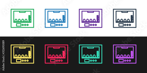 Set line Incubator for eggs icon isolated on black and white background. Vector Illustration