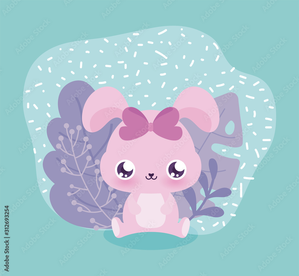 kawaii rabbit cartoon with leaves vector design kawaii rabbit cartoon with leaves vector design