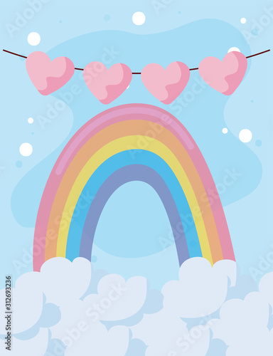 Isolated hearts and rainbow vector design