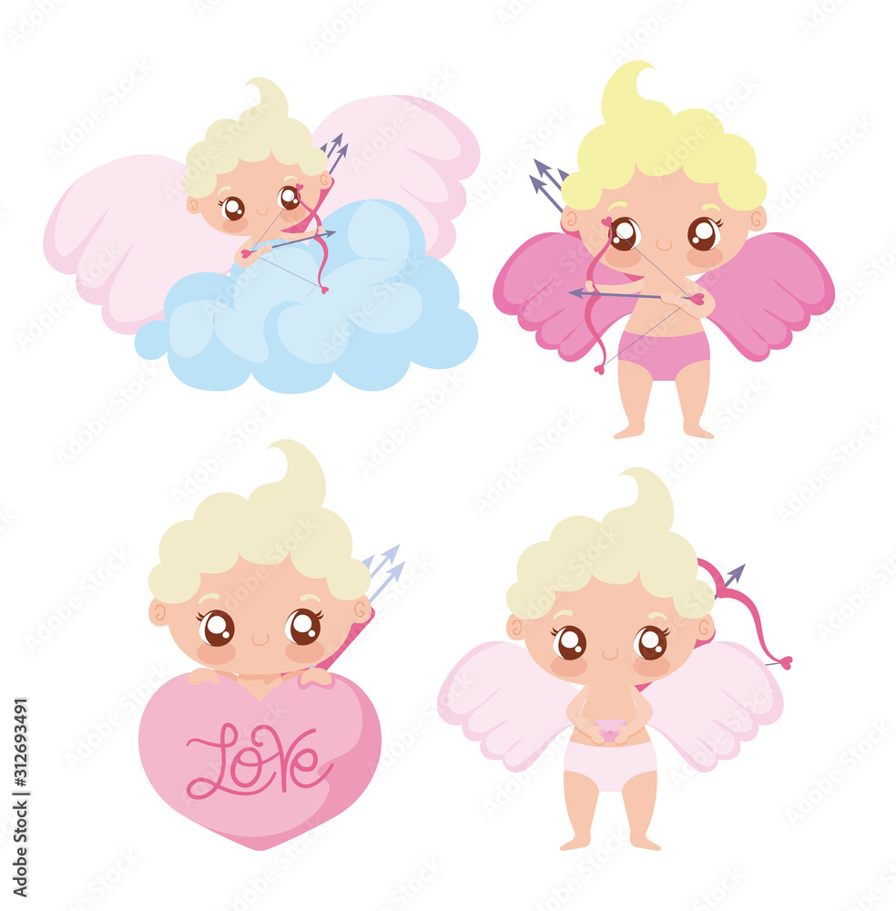 Cupid babies cartoons of valentines day vector design