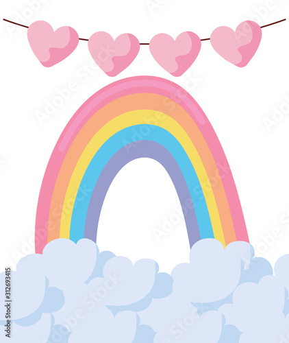 Isolated hearts pennant and rainbow vector design