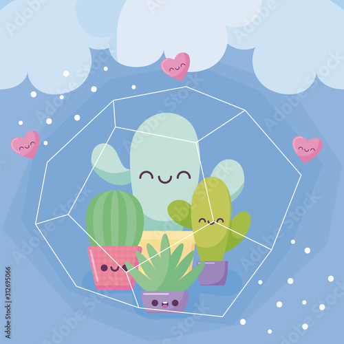 kawaii cactus and plants cartoons vector design photo