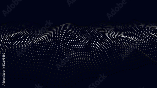 Wave of particles. Futuristic point wave. Vector illustration. Abstract background with a dynamic wave. Wave 3d.
