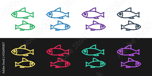 Set line Fish icon isolated on black and white background. Vector Illustration