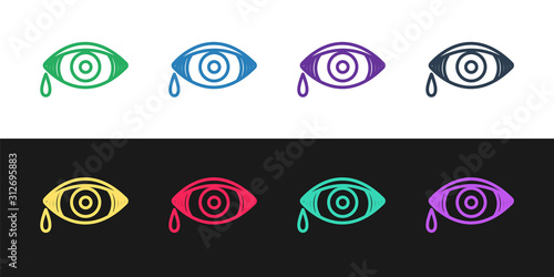 Set line Reddish eye due to viral, bacterial or allergic conjunctivitis icon isolated on black and white background. Vector Illustration