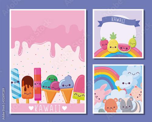 kawaii icon set cartoons vector design