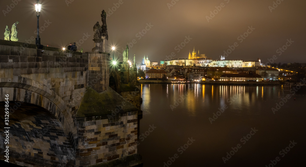 Panoramic Prague castle at Night