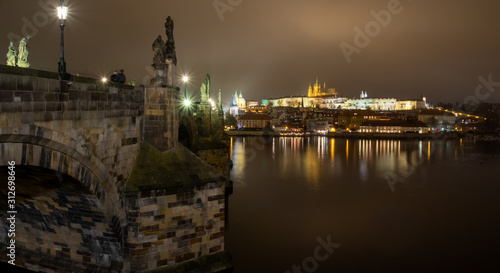 Panoramic Prague castle at Night