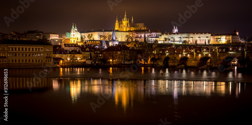 Panoramic Prague castle at Night