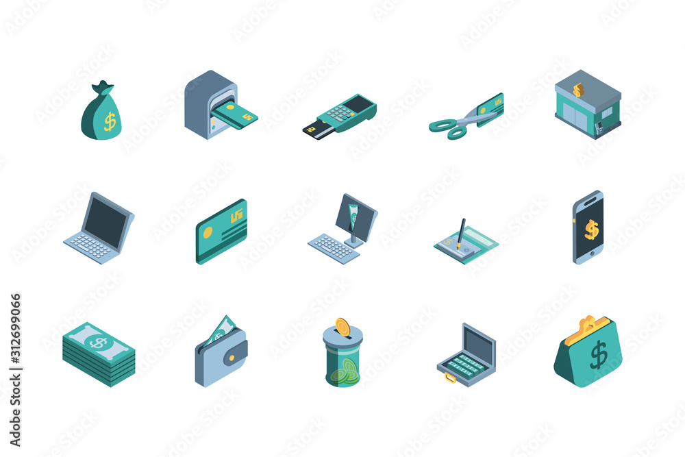 Money financial item and banking icon set vector design
