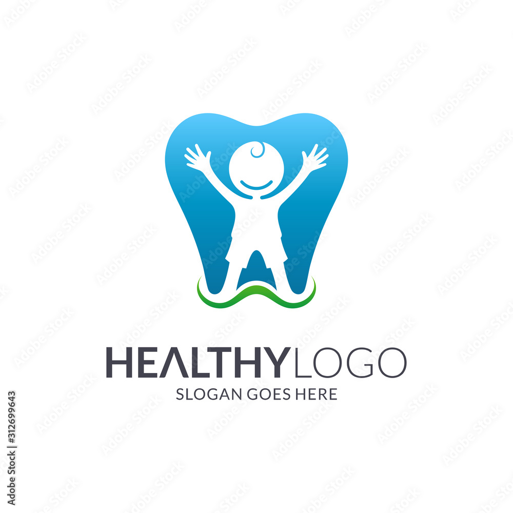 children's dental health logo, dentist logo template, vector of happy child's silhouette and teeth shape, family dental care logo children's dental health logo, dentist logo template, vector of happy child's silhouette and teeth shape, family dental care logo