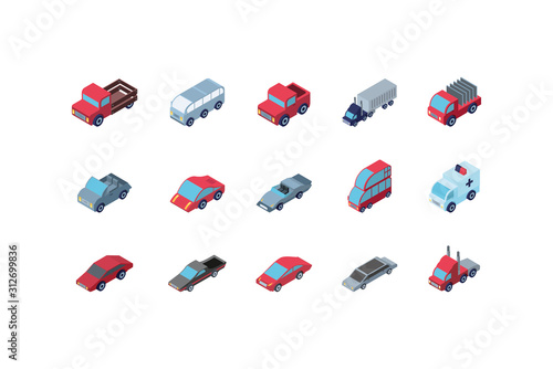 Isolated isometric cars icon set vector design