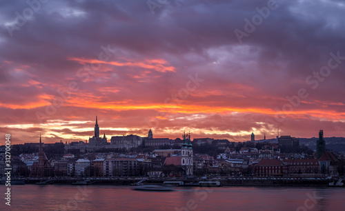 Panoramic Colourful Budapest Sunset
