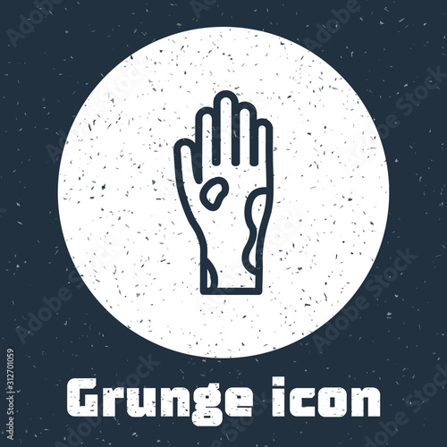 Grunge line Hand with psoriasis or eczema icon isolated on grey background. Concept of human skin response to allergen or chronic body problem. Monochrome vintage drawing. Vector Illustration