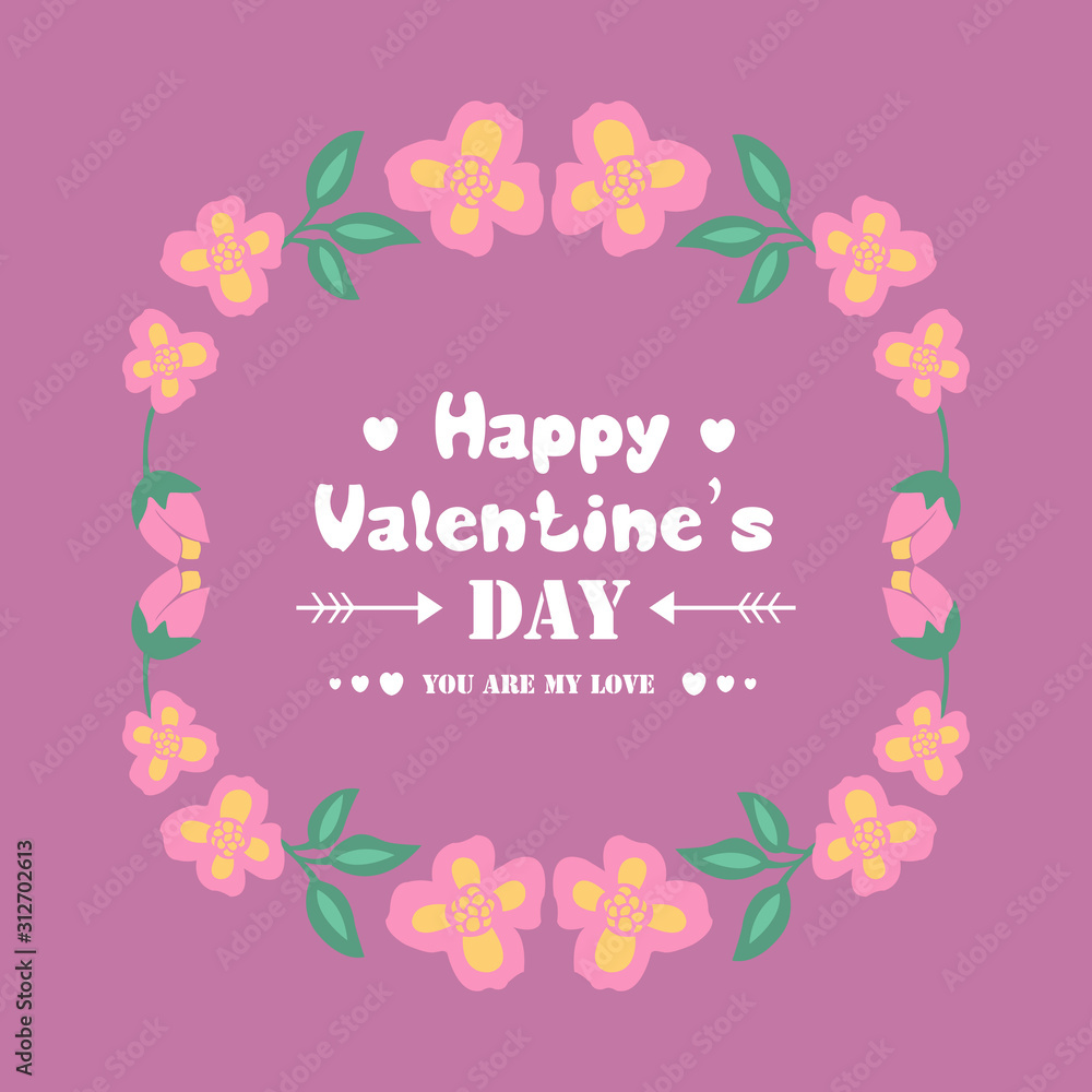 Elegant happy valentine greeting card Design, with unique pattern leaf and wreath frame. Vector
