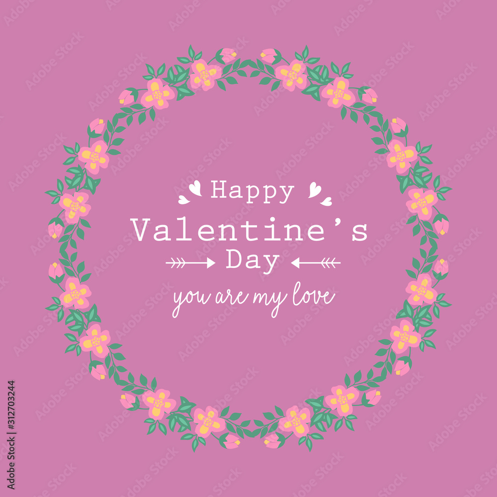 Happy valentine invitation card wallpaper, with beautiful and elegant pink and yellow wreath frame. Vector Happy valentine invitation card wallpaper, with beautiful and elegant pink and yellow wreath frame. Vector