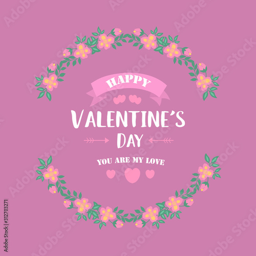 Happy valentine invitation card wallpaper, with beautiful and elegant pink and yellow wreath frame. Vector