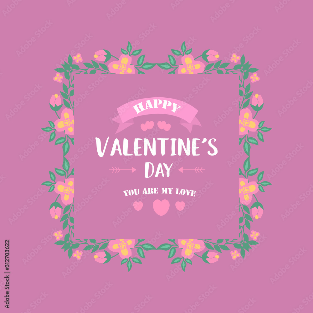 Beautiful frame with romantic leaf and flower, elegant magenta backdrop, for happy valentine invitation card design. Vector
