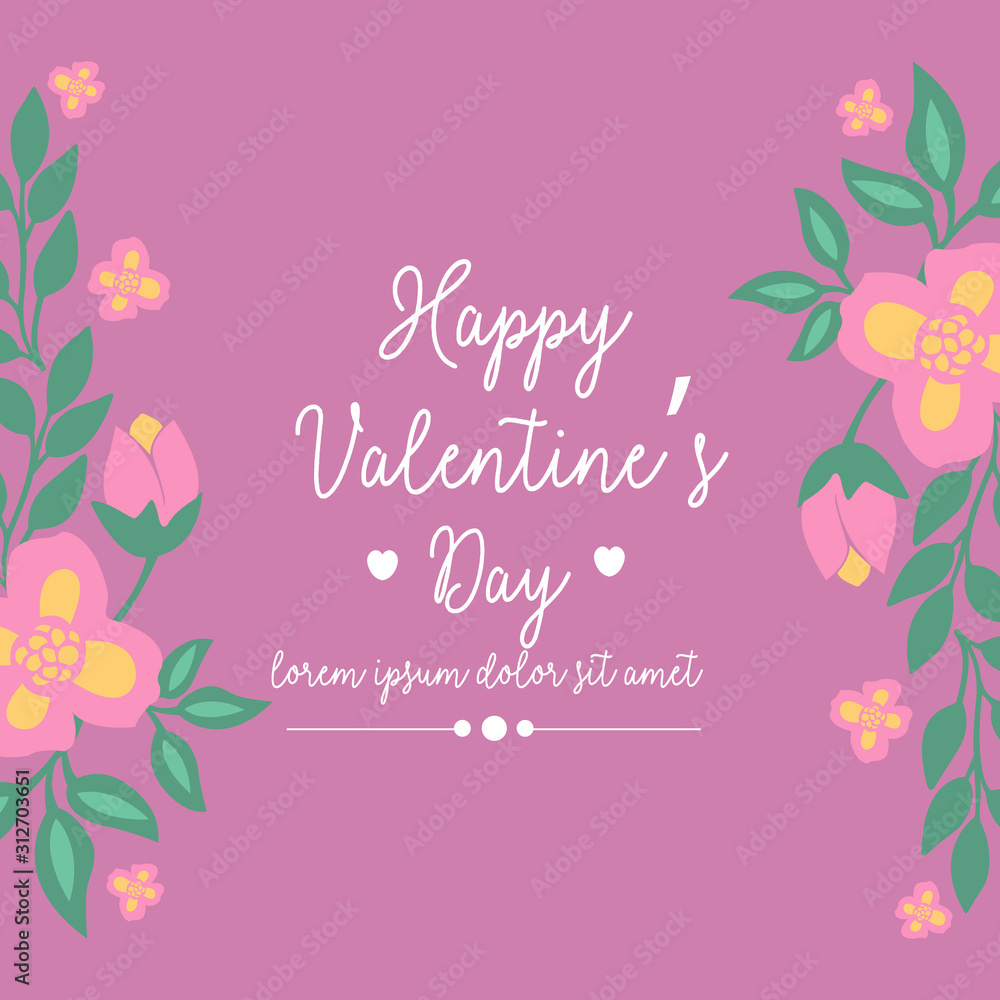 Beautiful frame with romantic leaf and flower, elegant magenta backdrop, for happy valentine invitation card design. Vector