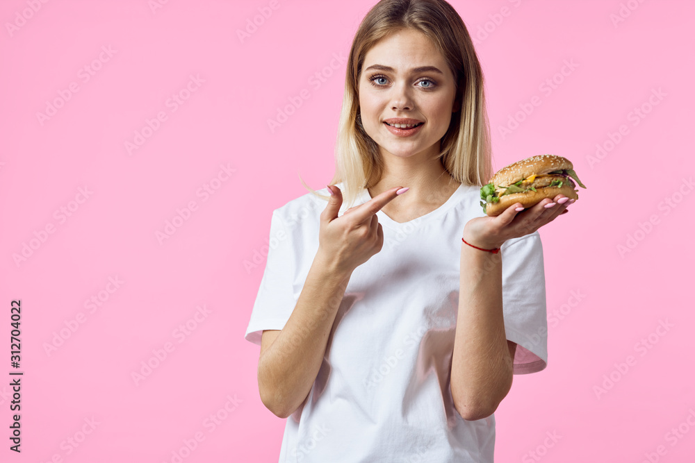young woman with sandwich