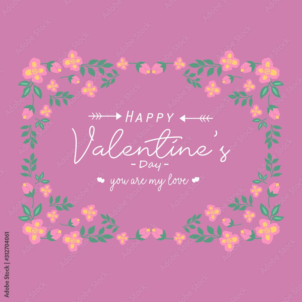 Happy valentine invitation card template design, with seamless leaf and floral frame. Vector