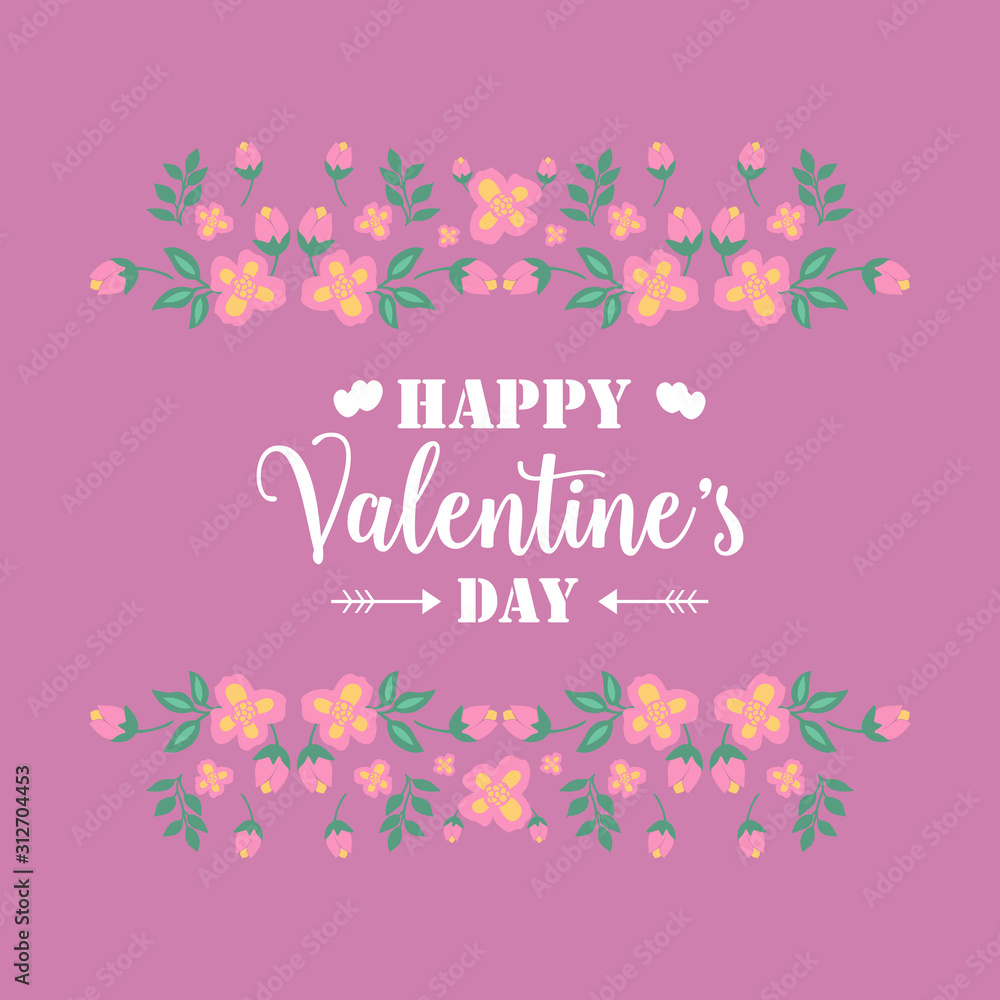 Shape of elegant happy valentine invitation card, with romantic and unique pattern leaf and flower frame. Vector Shape of elegant happy valentine invitation card, with romantic and unique pattern leaf and flower frame. Vector