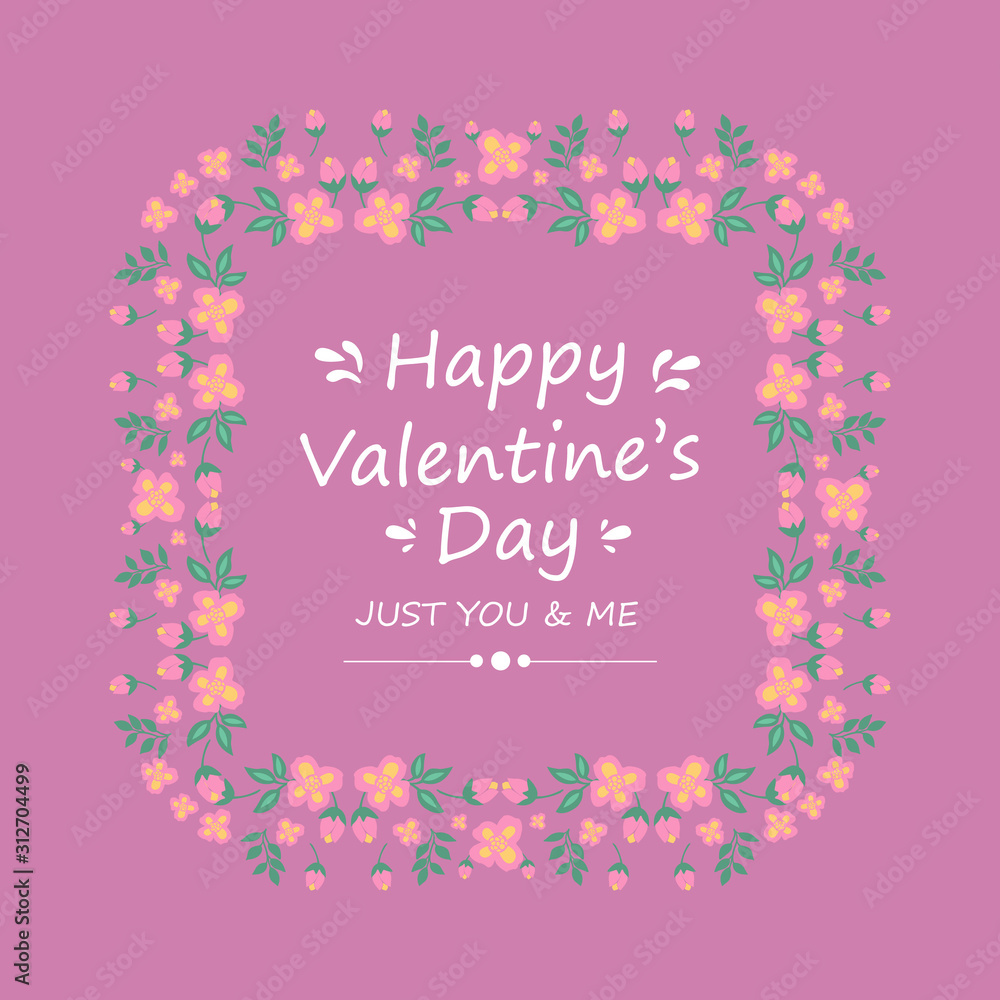 Shape of elegant happy valentine invitation card, with romantic and unique pattern leaf and flower frame. Vector