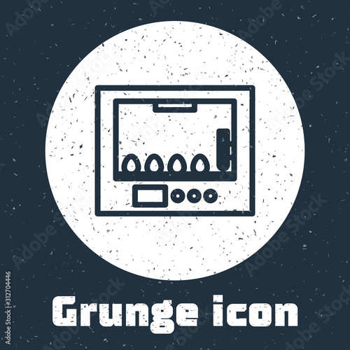 Grunge line Incubator for eggs icon isolated on grey background. Monochrome vintage drawing. Vector Illustration