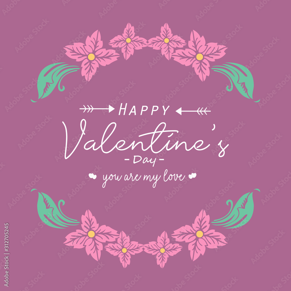 Romantic decorative of beautiful leaf and floral frame, for happy valentine greeting card design. Vector