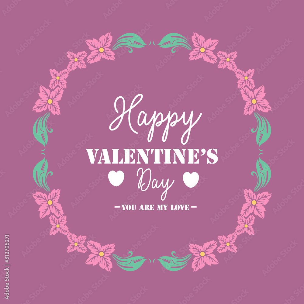 Romantic decorative of beautiful leaf and floral frame, for happy valentine greeting card design. Vector