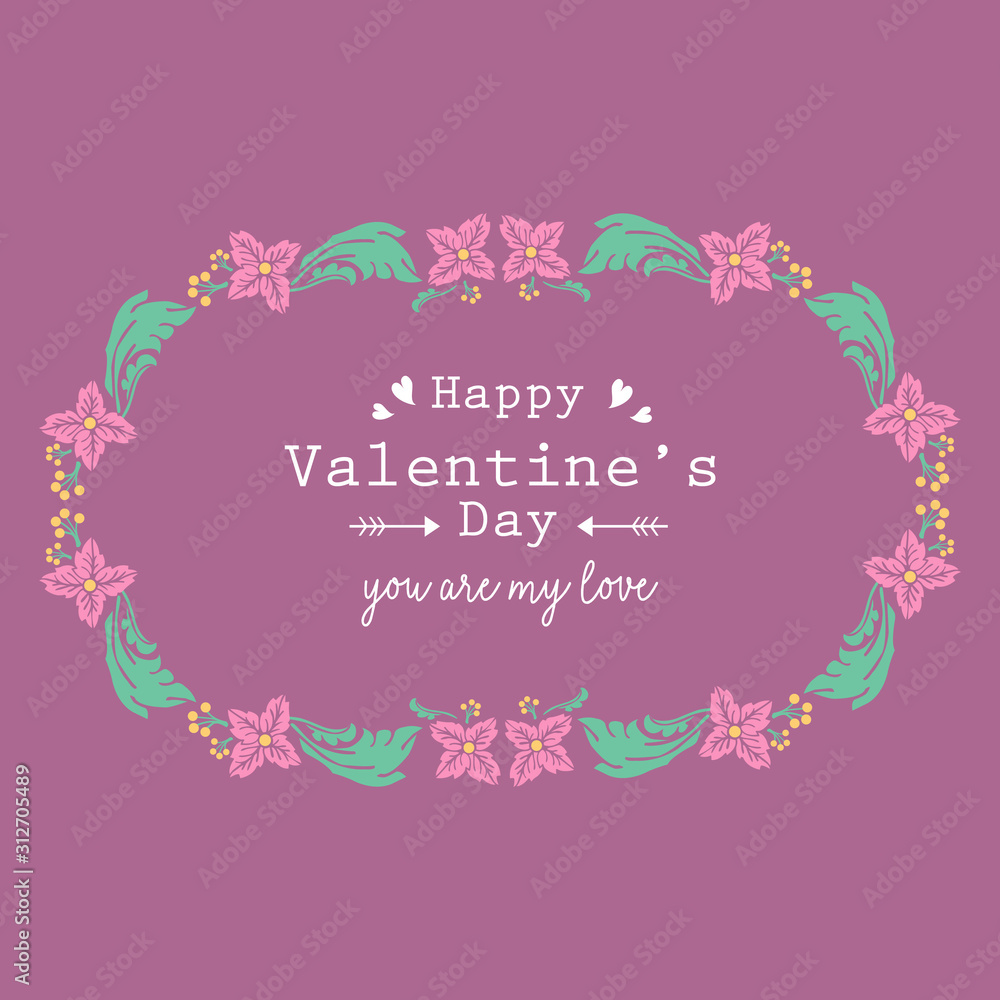Elegant frame with leaf and flower, isolated on a magenta background, for happy valentine poster design. Vector