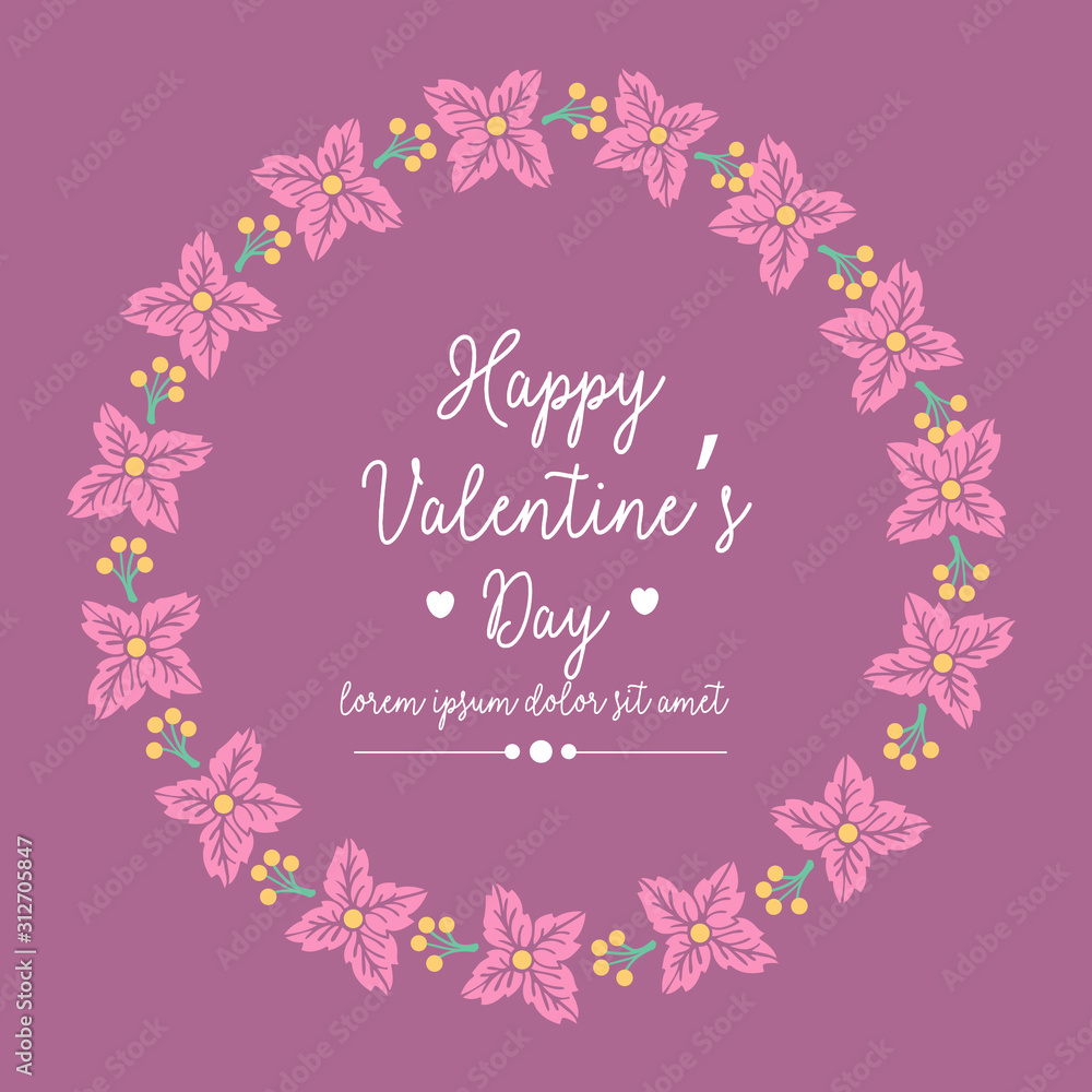 Beautiful pink wreath frame decor, for romantic happy valentine invitation card design. Vector