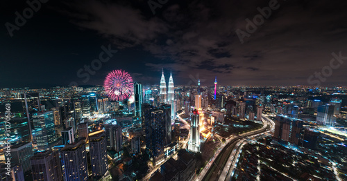 kuala lumpur 2020 fireworks aerial view super wide