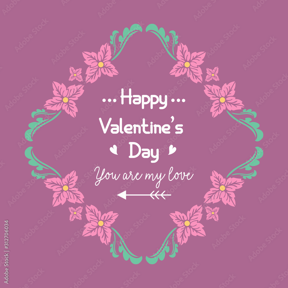Crowd of beautiful leaf and flower frame, for happy valentine greeting card template design. Vector