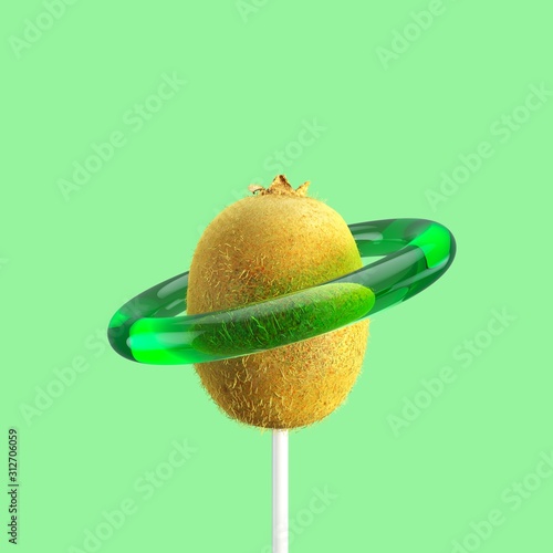 Wallpaper Mural Kiwi Fruit Candy Concept idea on green color background. Minimal Fruit idea. 3D Render. Torontodigital.ca