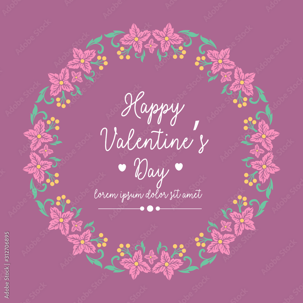 Elegant Happy valentine greeting card template design, with beautiful pink wreath frame. Vector Elegant Happy valentine greeting card template design, with beautiful pink wreath frame. Vector
