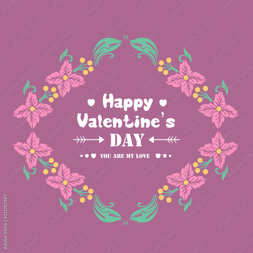 Cute leaf and floral frame design, for happy valentine greeting card design. Vector