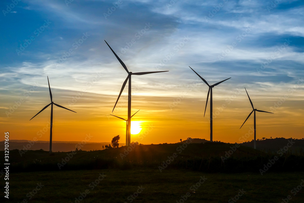 Wind turbine farm from clean energy. Wind power for electricity. Wind turbine farm from clean energy. Wind power for electricity.