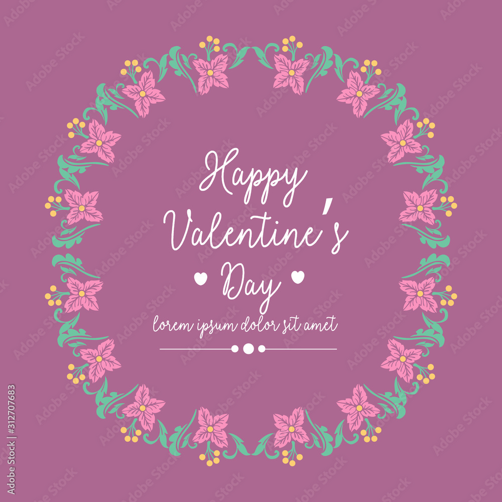 Cute leaf and floral frame design, for happy valentine greeting card design. Vector