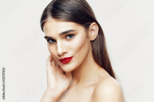 beautiful woman bare shoulders clean skin